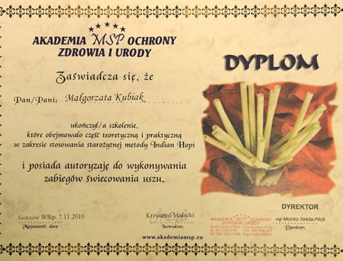 Akademia MSP Ochrony Zdrowia i Urody Autoryzacja do wykonywania zabiegów świecowania uszu